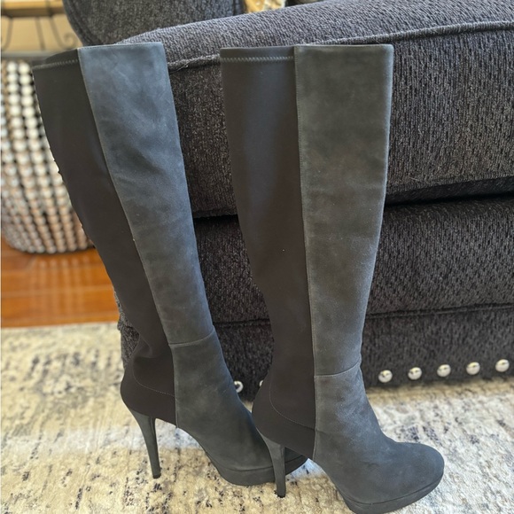 Stuart Weitzman knee high 5” stiletto suede black/gray sock boot 6.5 new REDUCED - Picture 2 of 8